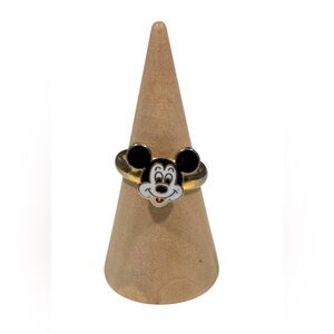 Vintage Kids Disney Red Black White Enamel Mickey Mouse Adjustable Ring